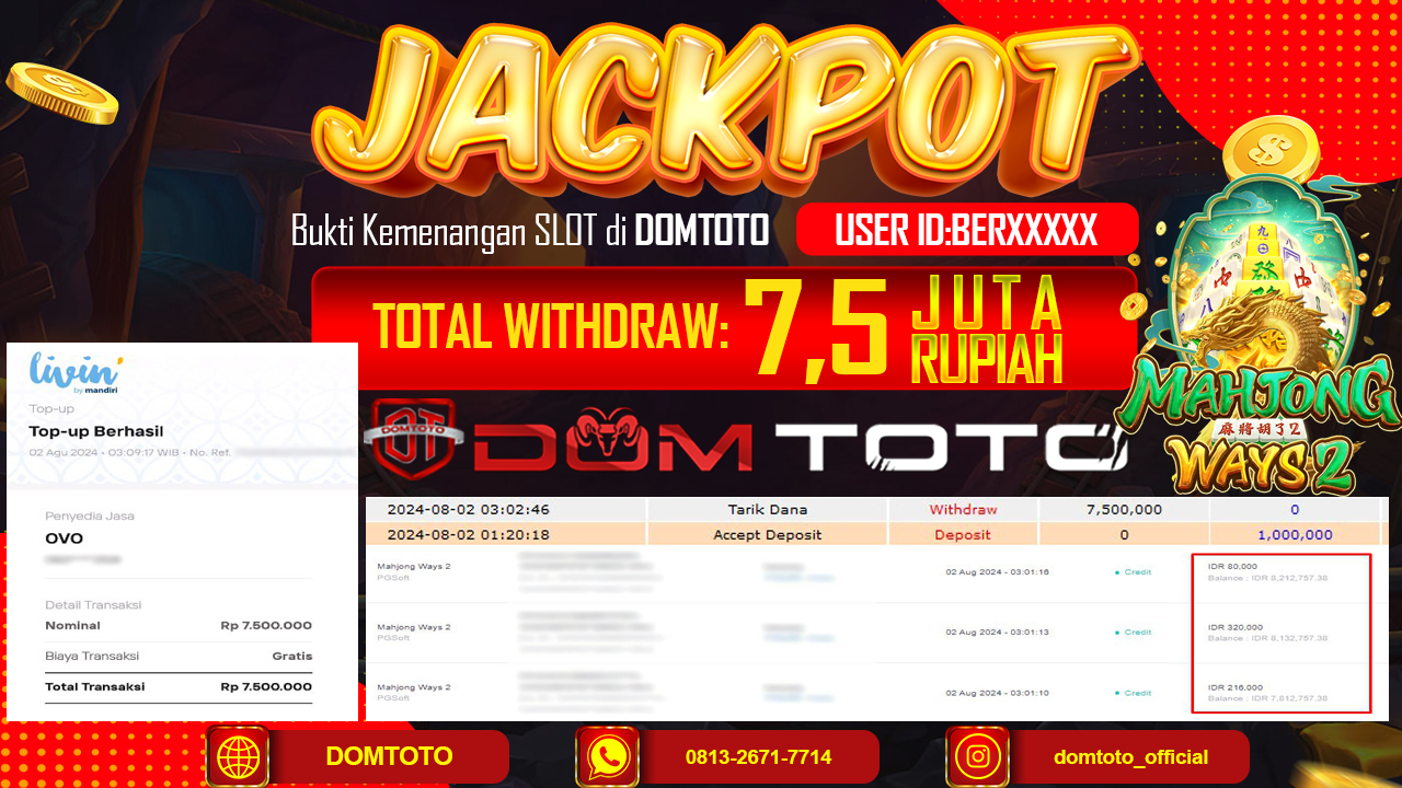 JACKPOT SLOT PG SOFT MAHJONG WAYS 2 1 AGUSTUS 2024